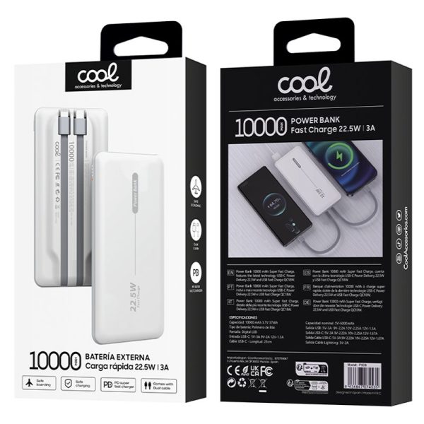 Batería Externa Universal Power Bank 10.000 mAh PD 22.5W (2 cables) Blanco - Image 4