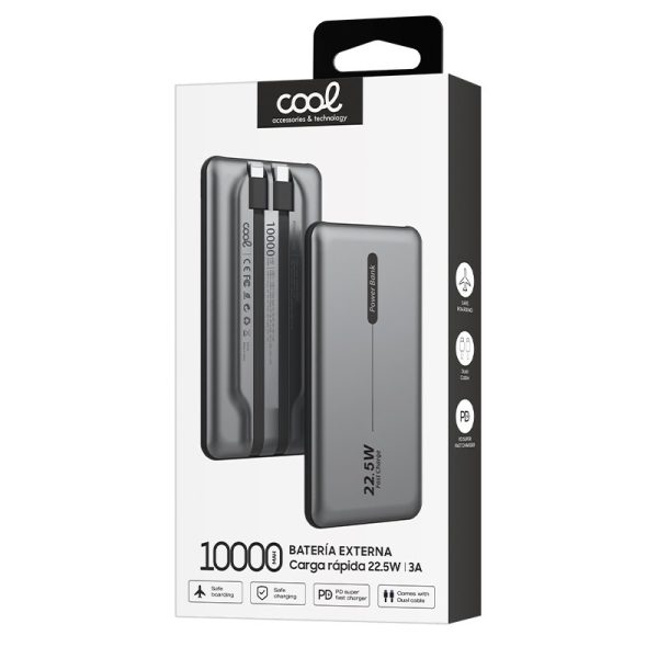 Batería Externa Universal Power Bank 10.000 mAh PD 22.5W (2 cables) Gris - Image 2