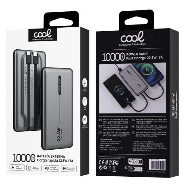 Batería Externa Universal Power Bank 10.000 mAh PD 22.5W (2 cables) Gris - Image 3