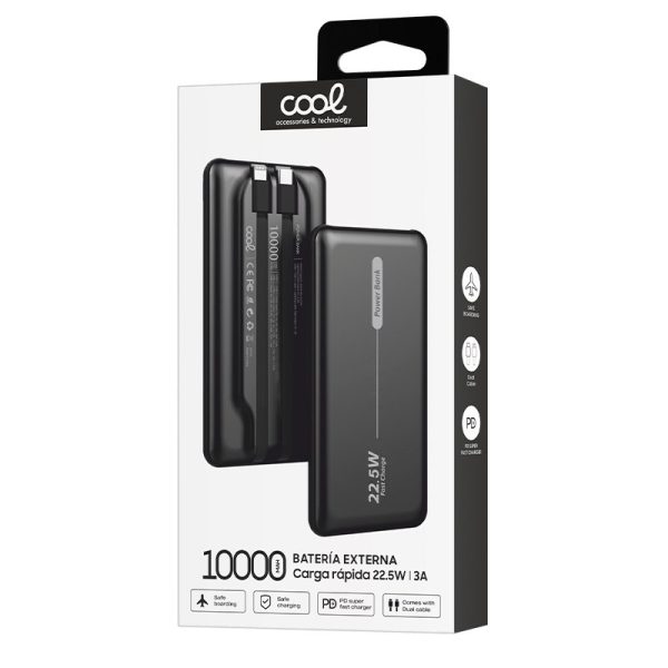 Batería Externa Universal Power Bank 10.000 mAh PD 22.5W (2 cables) Negro - Image 2