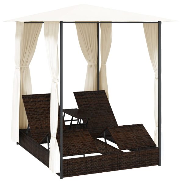 Espreguiçadeira dupla com cortinas vime PE castanho - Image 2