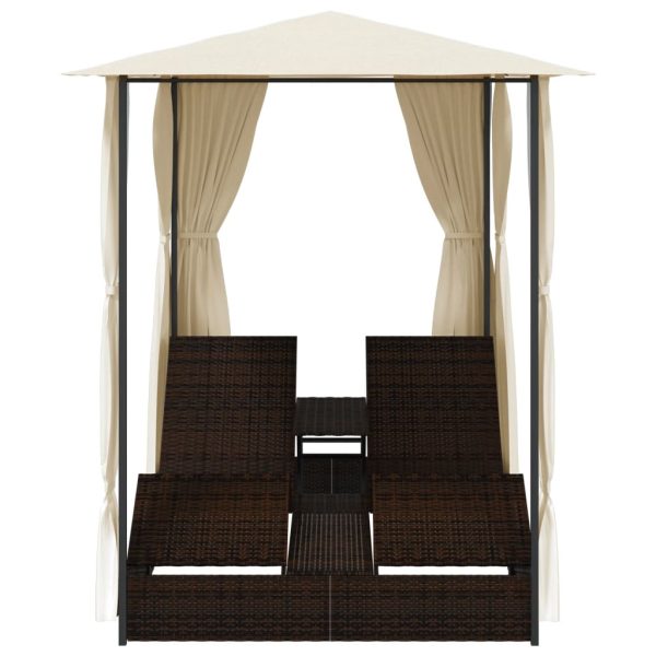 Espreguiçadeira dupla com cortinas vime PE castanho - Image 3