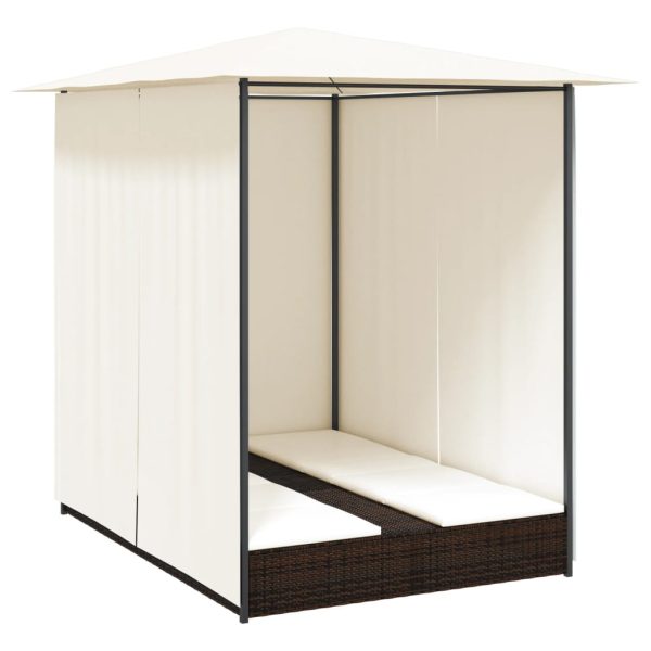 Espreguiçadeira dupla com cortinas vime PE castanho - Image 5