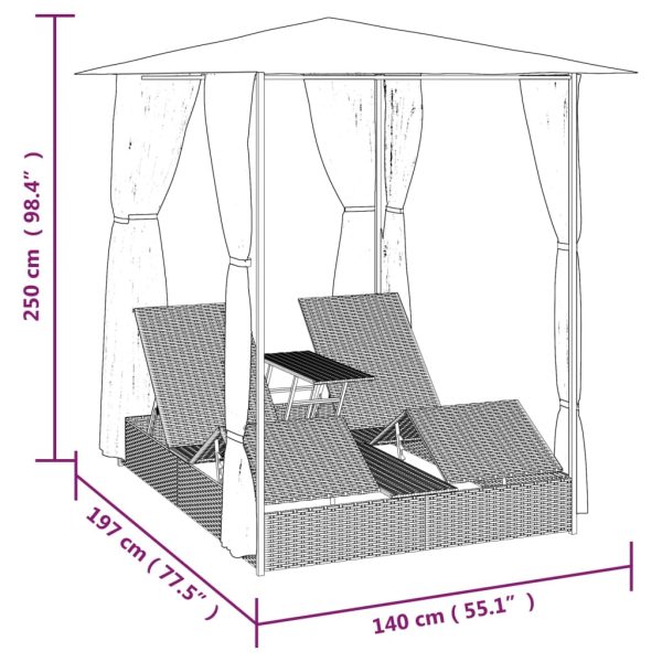 Espreguiçadeira dupla com cortinas vime PE castanho - Image 6