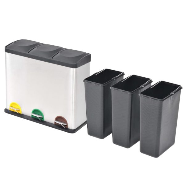 Caixote do lixo para reciclagem com pedais 54 L aço inoxidável - Image 2