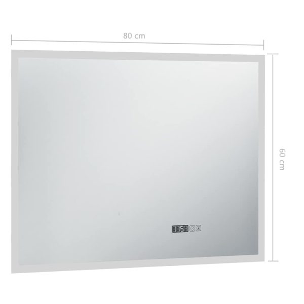 Espelho de parede LED c/ sensor tátil e relógio p/ WC 80x60 cm - Image 6