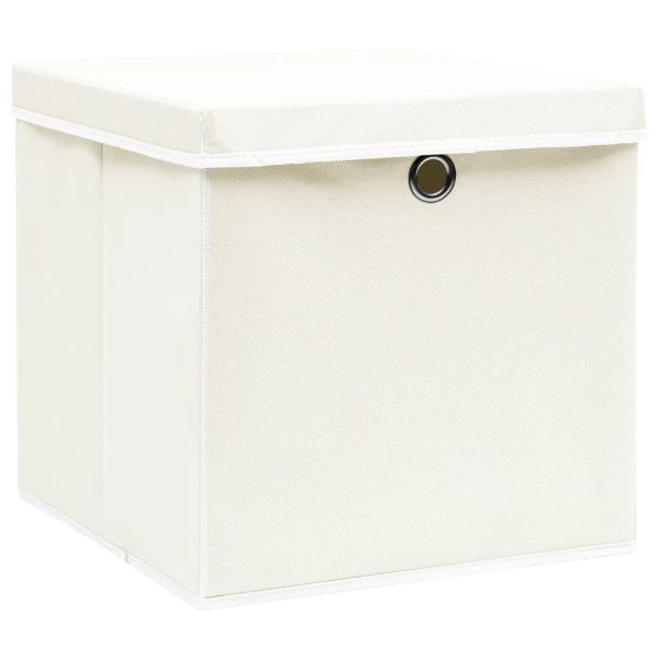 Caixas de arrumação com tampas 4 pcs 32x32x32 cm tecido branco - Image 2