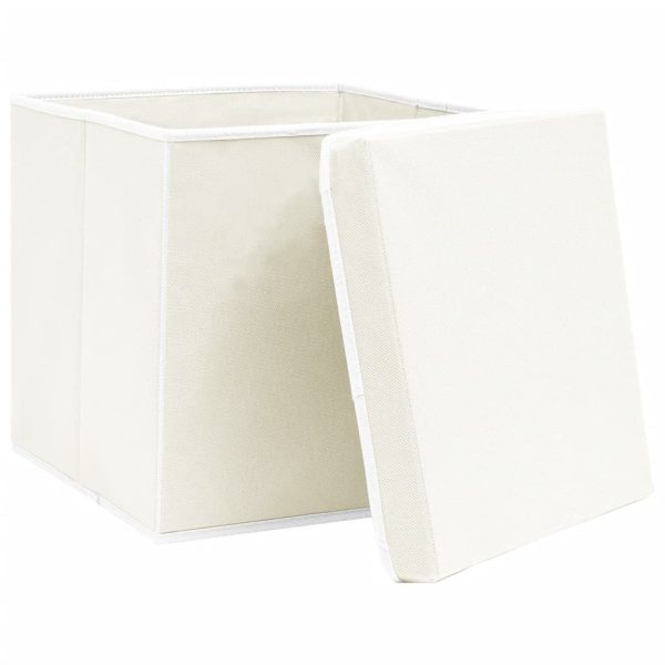 Caixas de arrumação com tampas 4 pcs 32x32x32 cm tecido branco - Image 3