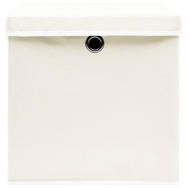 Caixas de arrumação com tampas 4 pcs 32x32x32 cm tecido branco - Image 4