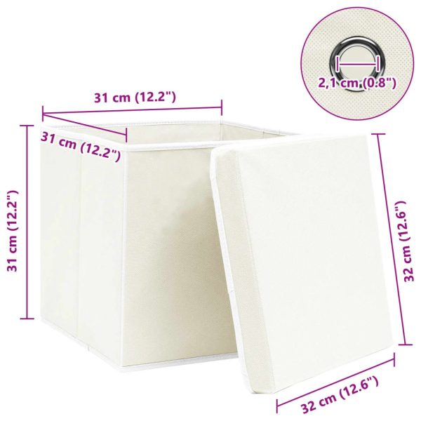 Caixas de arrumação com tampas 4 pcs 32x32x32 cm tecido branco - Image 6
