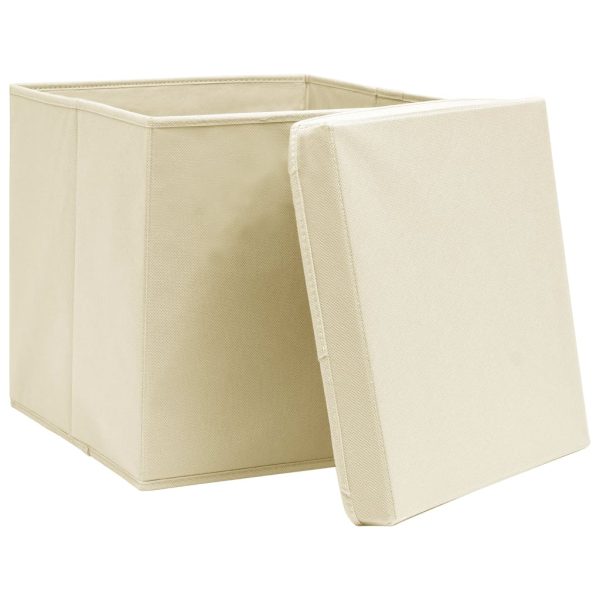 Caixas de arrumação com tampa 10 pcs 32x32x32 cm tecido creme - Image 4
