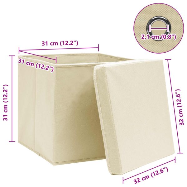 Caixas de arrumação com tampa 10 pcs 32x32x32 cm tecido creme - Image 6