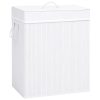Cesto para roupa suja c/ 2 secções 100 L bambu branco
