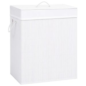 Cesto para roupa suja c/ 2 secções 100 L bambu branco
