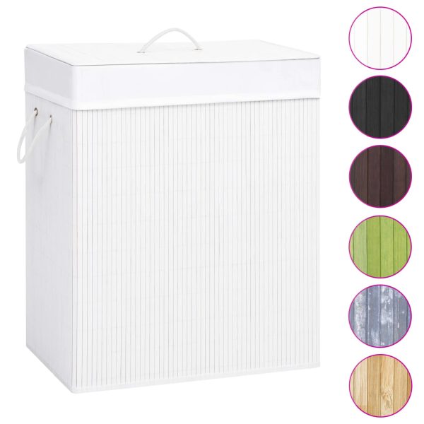 Cesto para roupa suja c/ 2 secções 100 L bambu branco - Image 2