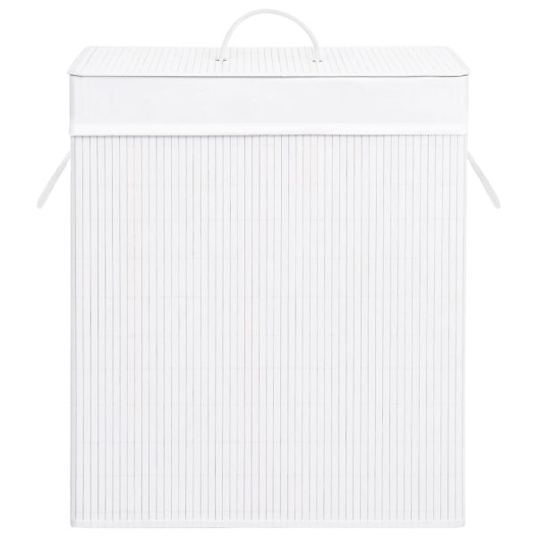 Cesto para roupa suja c/ 2 secções 100 L bambu branco - Image 4