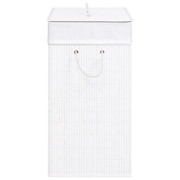 Cesto para roupa suja c/ 2 secções 100 L bambu branco - Image 5