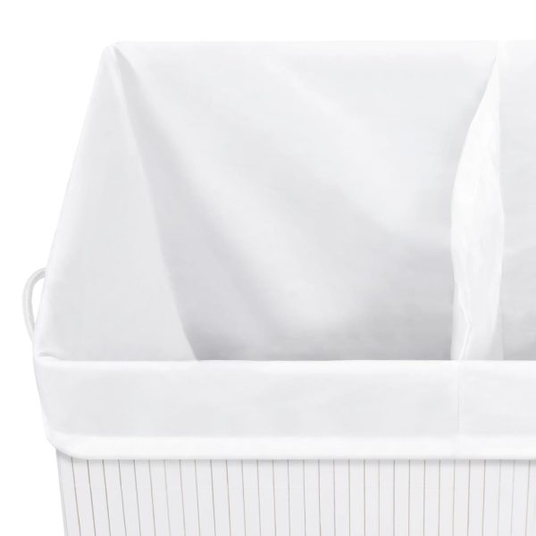 Cesto para roupa suja c/ 2 secções 100 L bambu branco - Image 7
