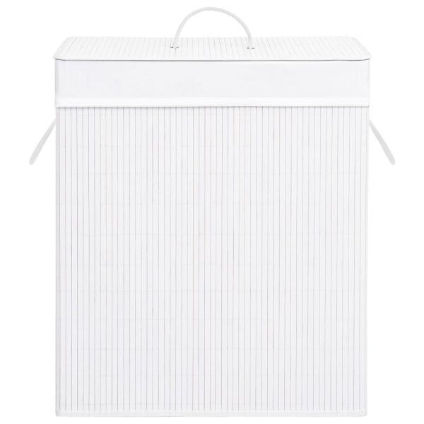 Cesto para roupa suja c/ secção única 83 L bambu branco - Image 4