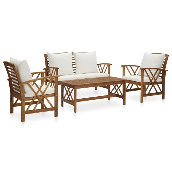 4 pcs conj. lounge jardim c/ almofadões madeira acácia maciça