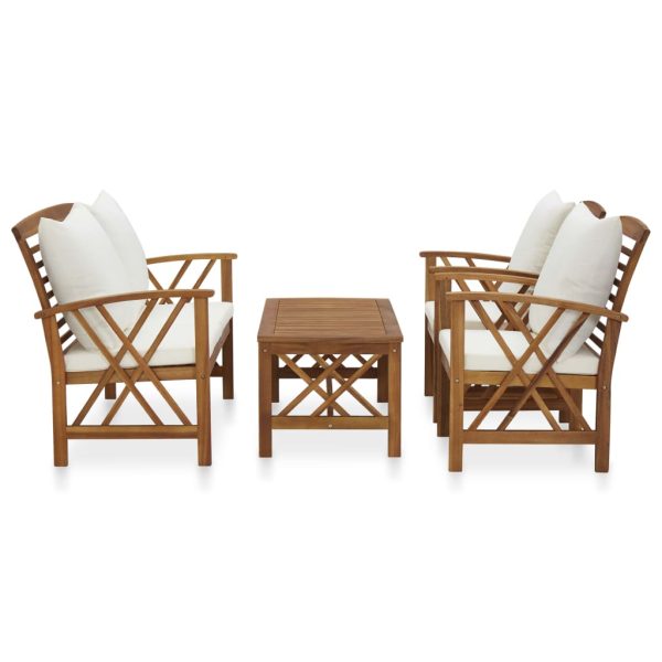 4 pcs conj. lounge jardim c/ almofadões madeira acácia maciça - Image 2
