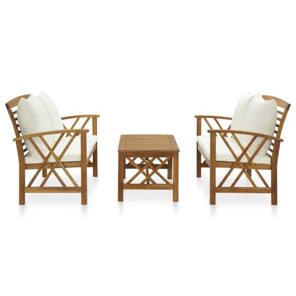 3 pcs conjunto lounge de jardim c/ almofadões acácia maciça - Image 2