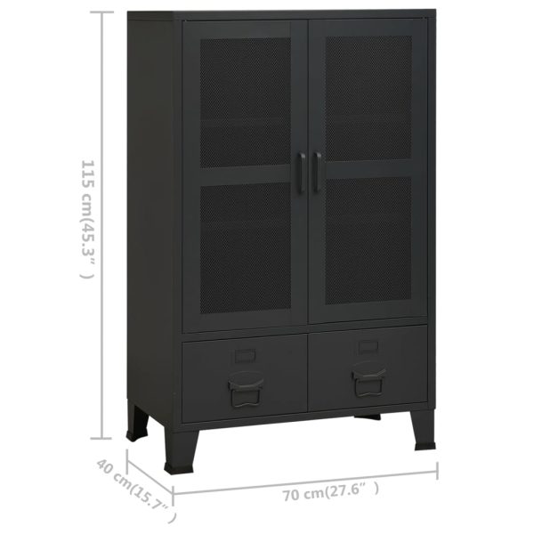 Aparador de arrumação industrial 70x40x115 cm metal preto - Image 8