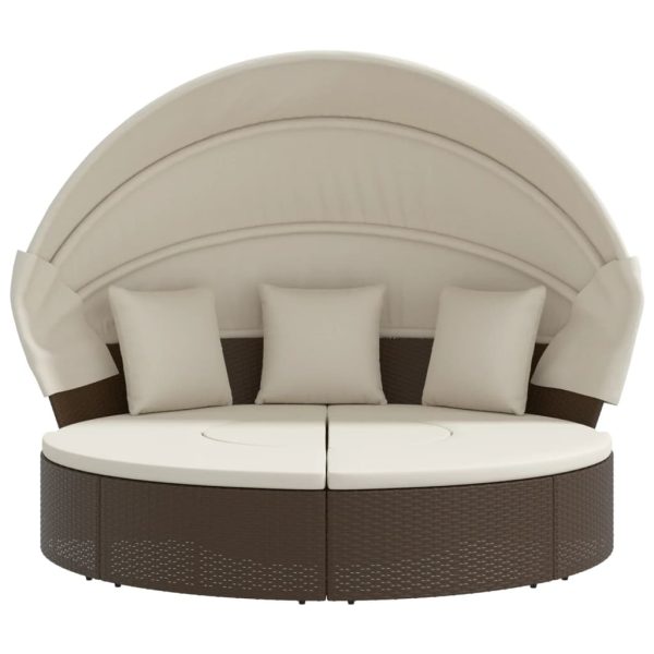 Cama lounge de exterior c/ toldo e almofadões vime PE castanho - Image 2