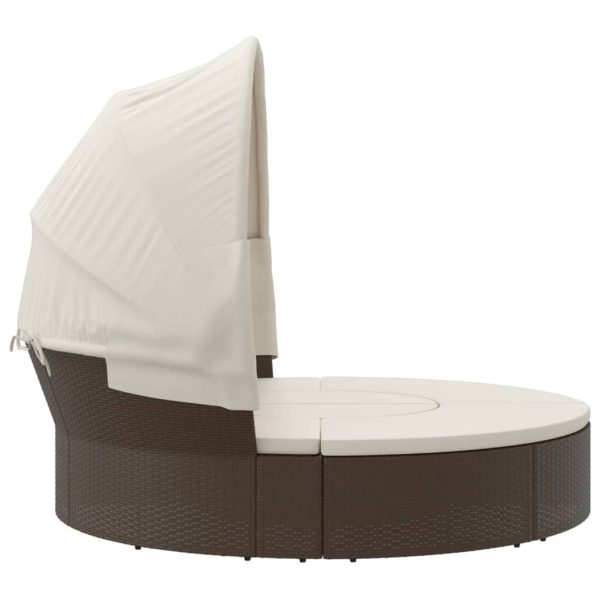 Cama lounge de exterior c/ toldo e almofadões vime PE castanho - Image 3