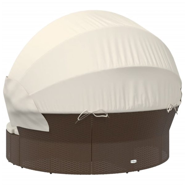 Cama lounge de exterior c/ toldo e almofadões vime PE castanho - Image 4