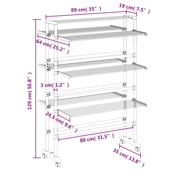 Estendal de roupa com rodas 89x64x129 cm alumínio - Image 7
