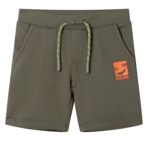 Calções de criança com cordão cor caqui-escuro 92