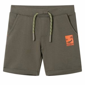 Calções de criança com cordão cor caqui-escuro 104