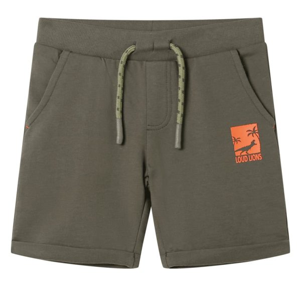Calções de criança com cordão cor caqui-escuro 128