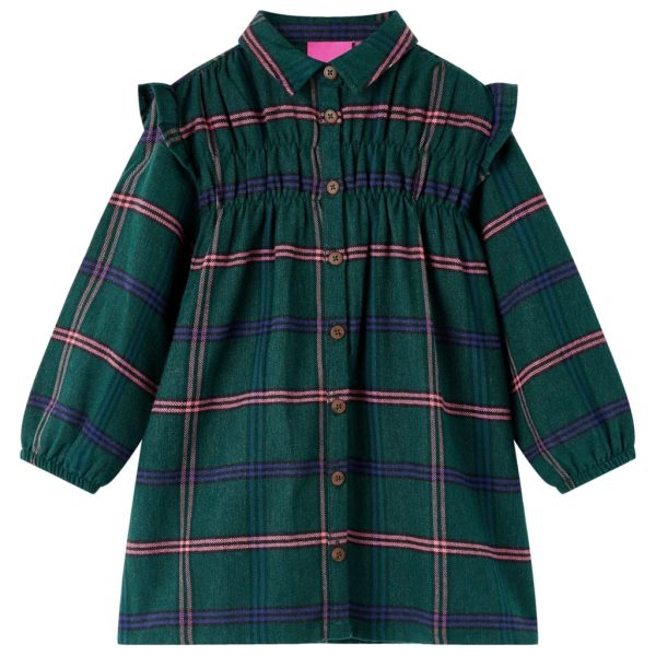 Vestido de criança com manga comprida e folhos verde-escuro 128
