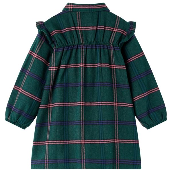 Vestido de criança com manga comprida e folhos verde-escuro 128 - Image 2