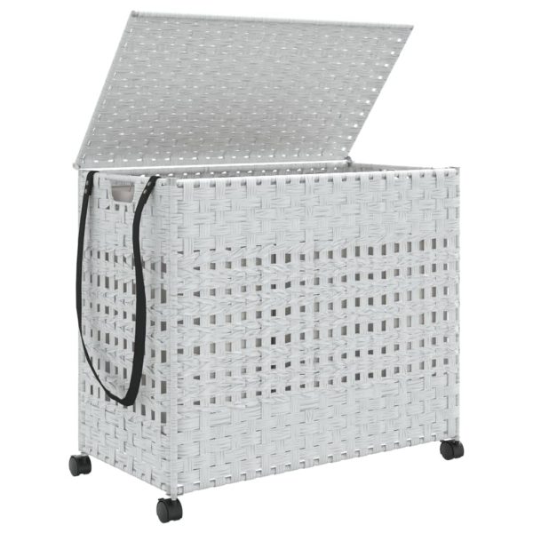 Cesto para roupa suja com rodas 66x35x60 cm vime branco - Image 3