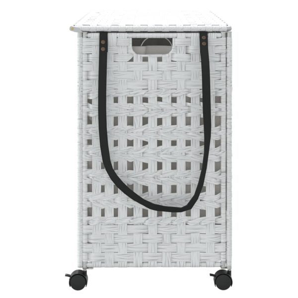 Cesto para roupa suja com rodas 66x35x60 cm vime branco - Image 4