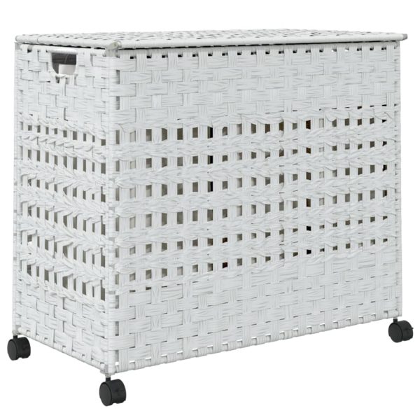 Cesto para roupa suja com rodas 66x35x60 cm vime branco - Image 5