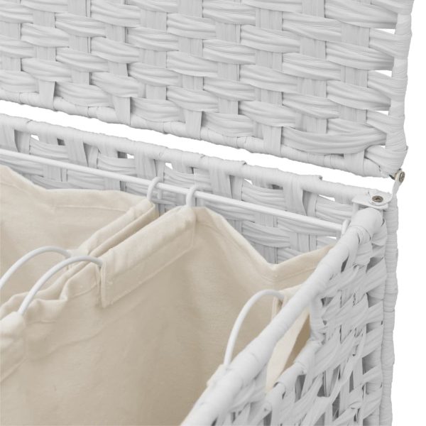 Cesto para roupa suja com rodas 66x35x60 cm vime branco - Image 7