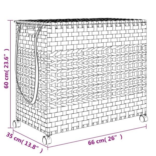 Cesto para roupa suja com rodas 66x35x60 cm vime branco - Image 9