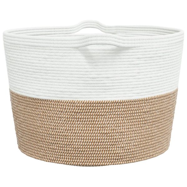 Cesto de arrumação Ø60x36 cm algodão castanho e branco - Image 4