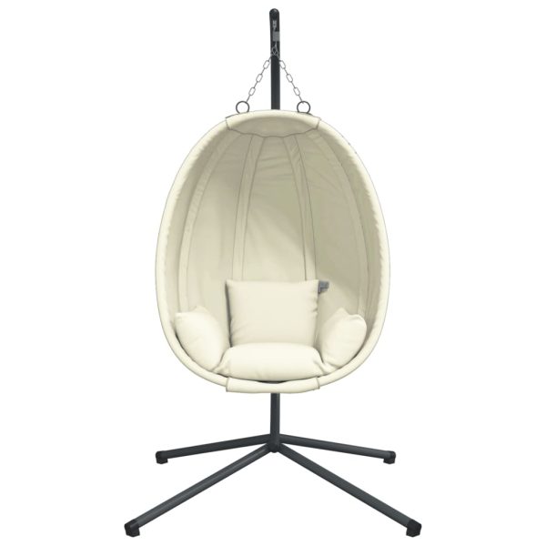 Cadeira em forma de ovo suspensa com suporte tecido/aço bege - Image 3