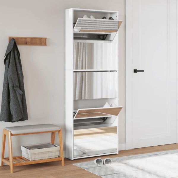 Sapateira c/espelho 5 divisórias 63x17x169,5cm branco brilhante - Image 2