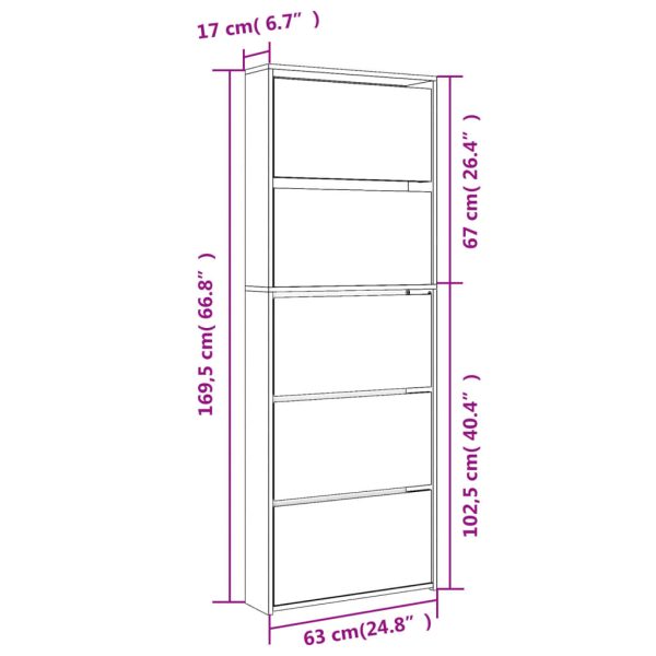 Sapateira c/espelho 5 divisórias 63x17x169,5cm branco brilhante - Image 10