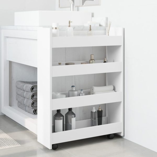 Trólei arrumação estreito 4 prateleiras deriv. madeira branco - Image 2