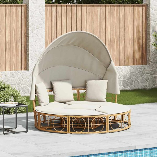 Cama lounge de exterior c/ toldo e almofadões vime PE