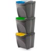 JUEGO DE 3 CUBOS DE RECICLAJE -75 LITROS DE COMPARTIMENTO- GRIS