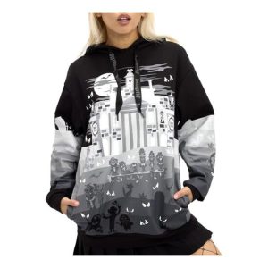 SUDADERA UNISEX QUE BRILLA EN LA OSCURIDAD, INSPIRADA EN EL CEMENTERIO DE THE HAUNTED MANSION. TALLA XL