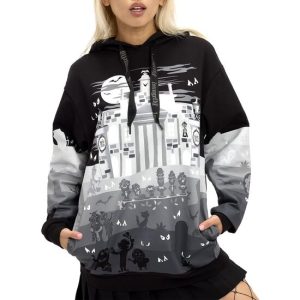 SUDADERA UNISEX QUE BRILLA EN LA OSCURIDAD, INSPIRADA EN EL CEMENTERIO DE THE HAUNTED MANSION.TALLA L
